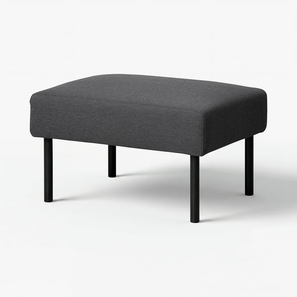 Repose-pieds en tissu gris GLOSTAD, forme carrée, pieds noirs.