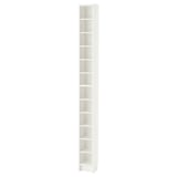 Étagère GNEDBY blanche, étagères minces, hautes et réglables, design moderne, matériaux en panneaux de particules et en panneaux de fibres.