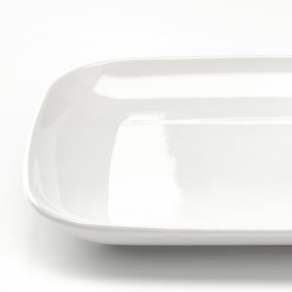 Vaisselle blanche lisse et brillante ; Plaque rectangulaire en parfait état.
