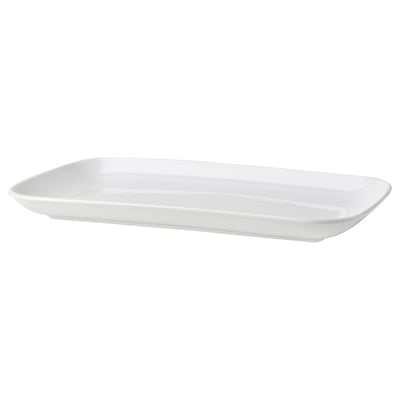 Plateau GODMIDDAG blanc, rectangulaire, bords lisses, design simple.