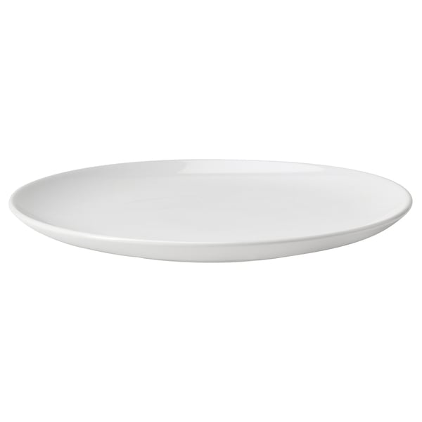 Plaque ronde en céramique blanche à bord lisse ; Design simple et classique.