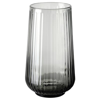 Vase en verre GRADVIS, gris, de forme cylindrique avec des rainures verticales, design élégant et minimaliste.