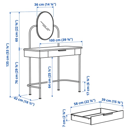 Illustration avec les mesures du produit : GRÅFJÄLLET.
