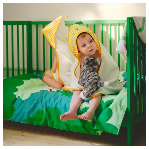 GRÖNFINK Linge de lit enfant, 3 pièces, vert/turquoise, 60x120 cm