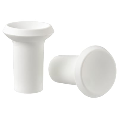 Deux boutons GUBBARP blancs, cylindriques avec des pointes arrondies lisses, au design simple et moderne, en plastique polypropylène.
