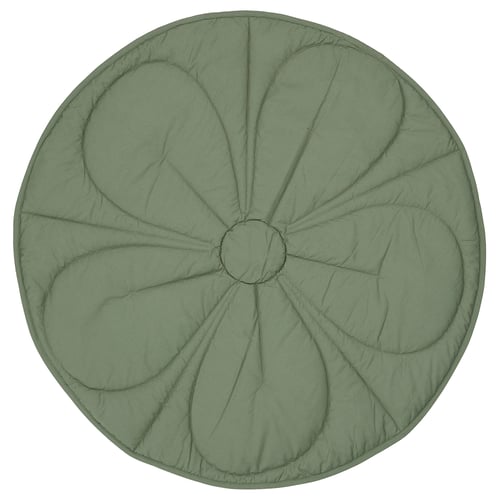 GULDVÄVARE : couverture ronde matelassée verte, motif floral, coton biologique.
