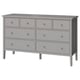 Commode GULLABERG grise avec six grands tiroirs. Design moderne et minimaliste, fait de panneaux de particules et de peinture acrylique.
