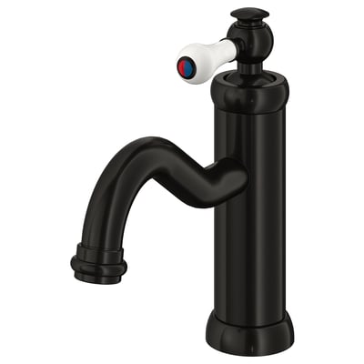 Le robinet HAMNSKÄR, noir avec un levier blanc, est élégant et moderne.
