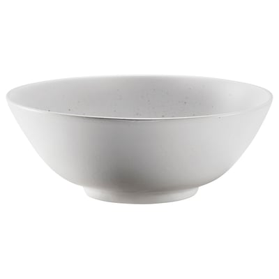 HARMYNTA : bol de service rond en porcelaine blanche avec des taches gris clair, au design simple et élégant, adapté aux soupes ou aux salades.