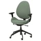 Chaise de bureau ergonomique verte HATTEFJÄLL. Accoudoirs, dossier réglable et roulettes. Base noire.