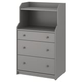 Commode HAUGA grise, 3 tiroirs, étagère supérieure ouverte, murale, design moderne.