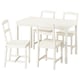 Un ensemble de salle à manger blanc HAUGA 4 places avec une table rectangulaire et quatre chaises assorties. Design simple et traditionnel, adapté aux petits espaces.
