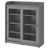 Armoire grise HAUGA, portes en verre, design coulissant, murale, forme rectangulaire, style moderne.