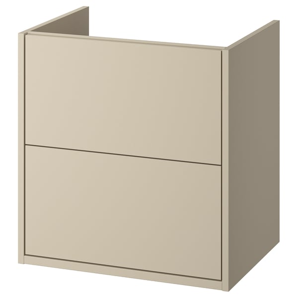 Meuble de salle de bain mural beige HAVBÄCK avec deux tiroirs, aux lignes épurées et au design peu encombrant.