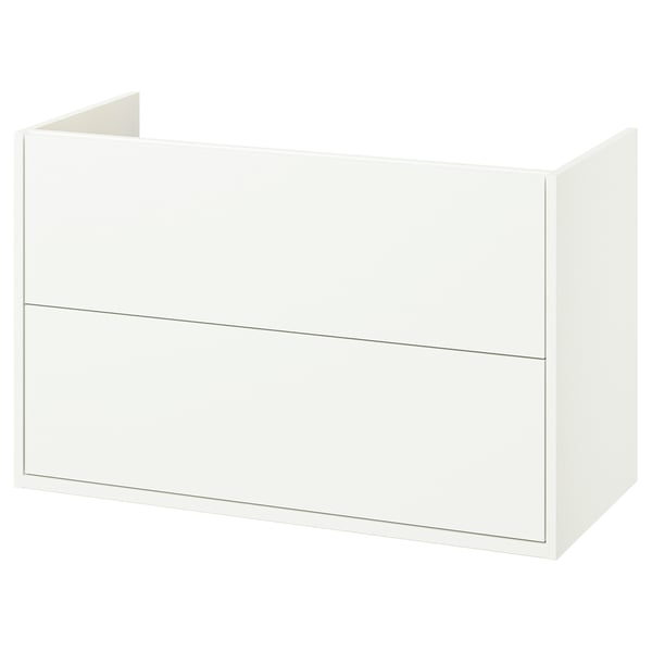Un meuble-lavabo HAVBÄCK blanc au design épuré et minimaliste avec deux tiroirs.