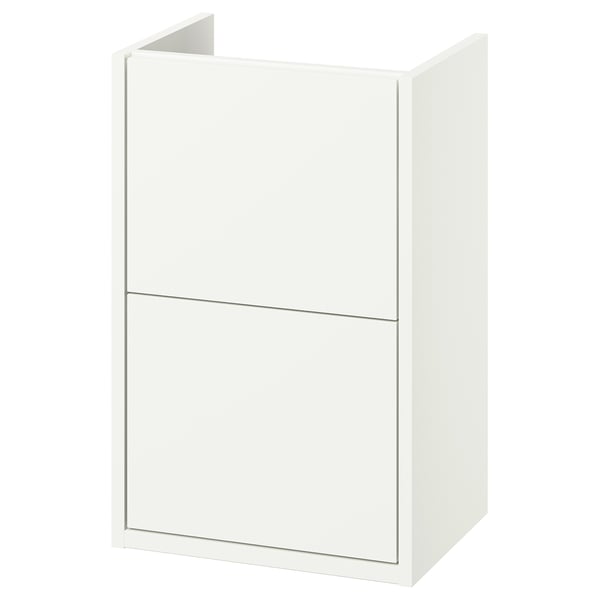 Meuble de salle de bain mural blanc HAVBÄCK avec rangement complet dans les tiroirs.