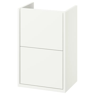 Meuble de salle de bain mural blanc HAVBÄCK avec rangement complet dans les tiroirs.