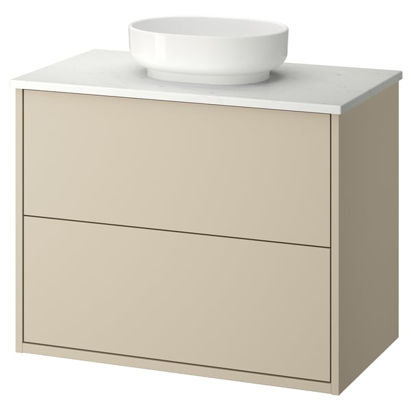 HAVBÄCK / VINDELÄLVEN Meuble lavabo avec tiroirs/vasque, beige/blanc marbré, 82x49x77 cm