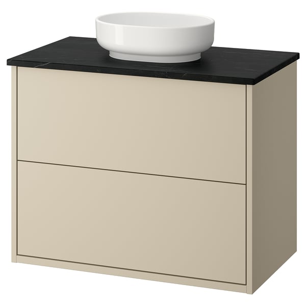 HAVBÄCK / VINDELÄLVEN Meuble lavabo avec tiroirs/vasque, beige/noir marbré, 82x49x77 cm