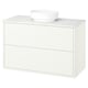 Meuble de salle de bain blanc HAVBÄCK : moderne, rectangulaire, dessus en marbre, bassin rond, fixation murale.