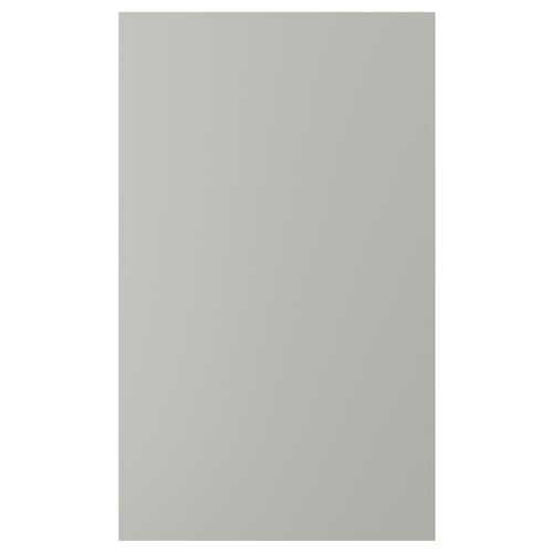 Une porte d’armoire de cuisine rectangulaire grise HAVSTORP, lisse et moderne.