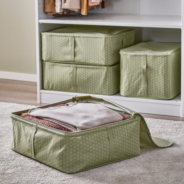 HEMMAFIXARE Sac de rangement, fleur/gris-vert pâle, 44x51x19 cm