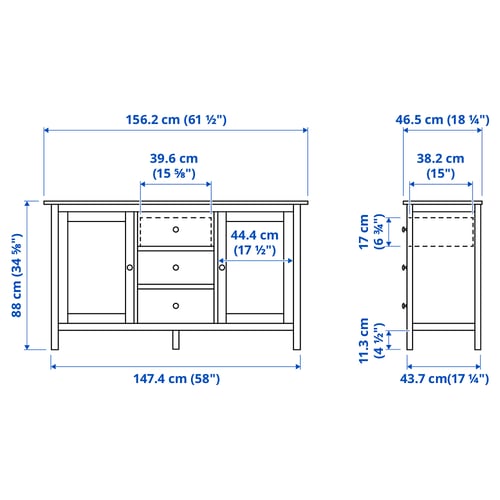 Illustration avec les mesures du produit : HEMNES.