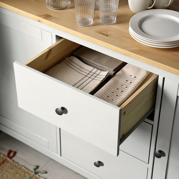 HEMNES Buffet, teinté blanc/brun clair, 157x88 cm