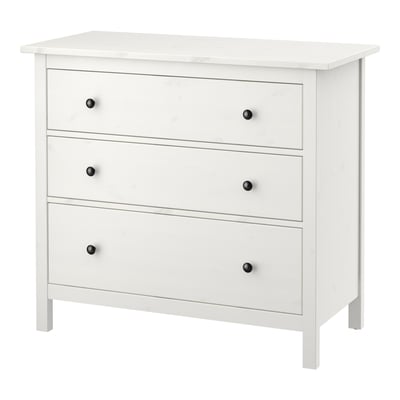 Commode HEMNES blanche avec 3 tiroirs noirs