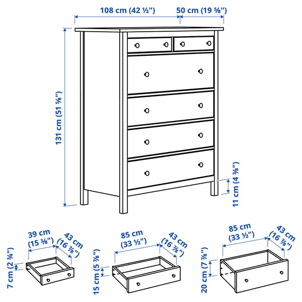 Illustration avec les mesures du produit : HEMNES.
