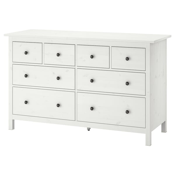 Commode HEMNES en bois blanc, 6 tiroirs, style classique.
