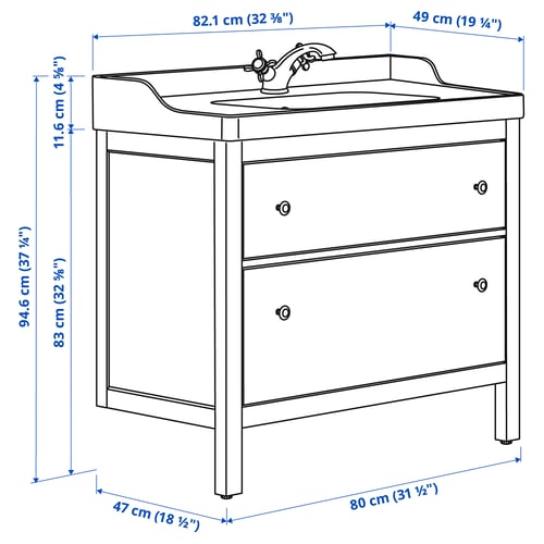 Illustration avec les mesures du produit : HEMNES.