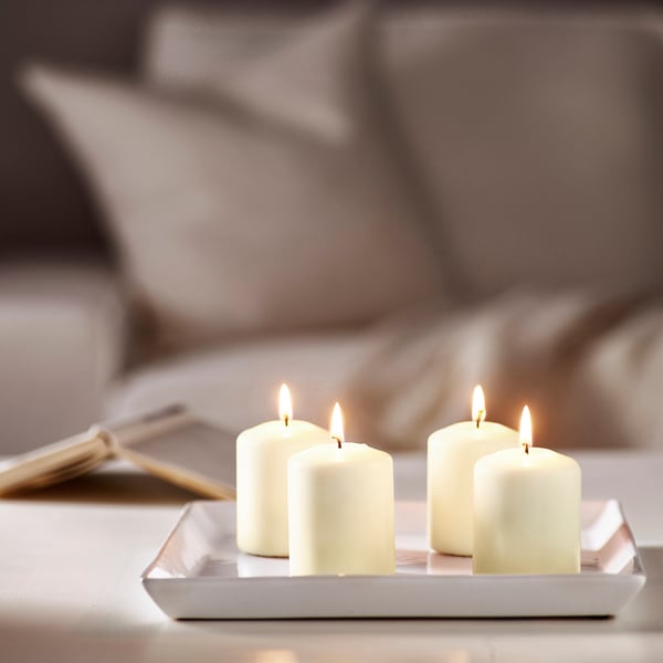 HEMSJÖ Bougie bloc non parfumée, blanc, 8 cm 15 hr
