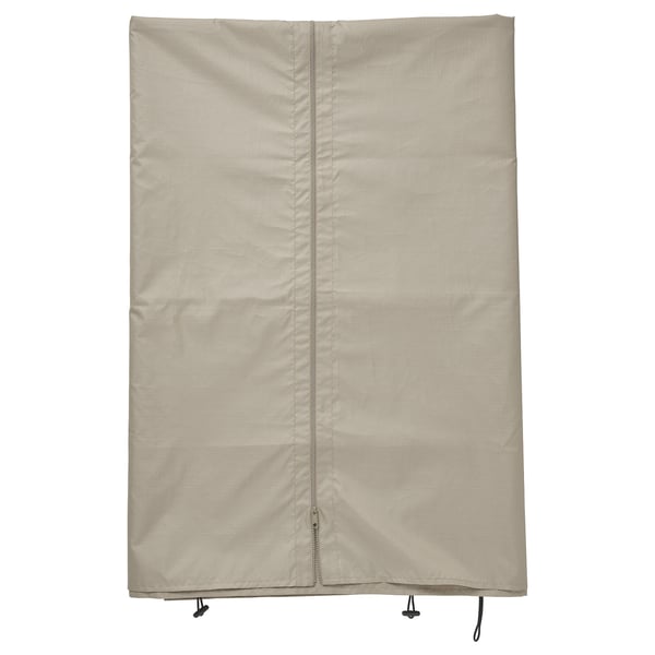 HIMMELSÖ - rideau d’intimité rectangulaire beige avec fermeture éclair cousue, deux attaches et clip en plastique en bas.