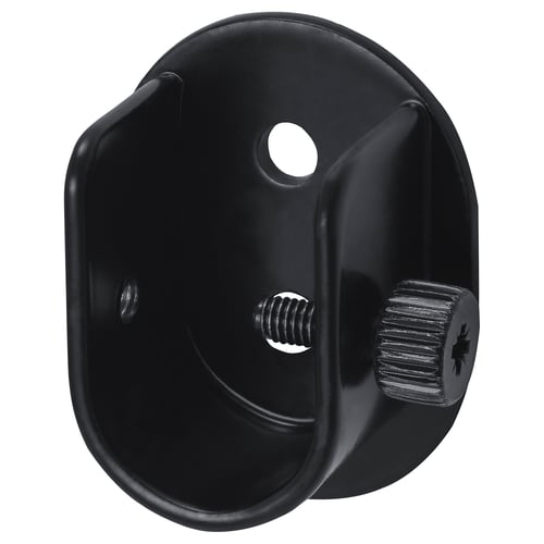 Support de tringle à rideau en acier noir, réglable, s’adapte près du plafond.