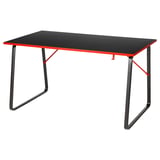 Table de jeu HUVUDSPELARE noire, bords rouges, pieds en acier, forme rectangulaire, design moderne.