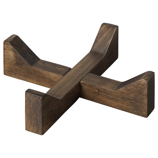Meuble de service en forme de croix en bois foncé d’IKEA 365+, élégant pour la présentation des repas.