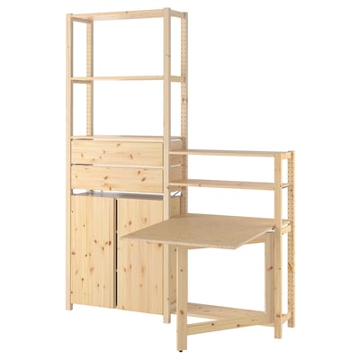 Kit de rangement en pin IVAR, bois clair, modulaire. Étagères, tiroirs, unité latérale, armoire, bureau pliable.