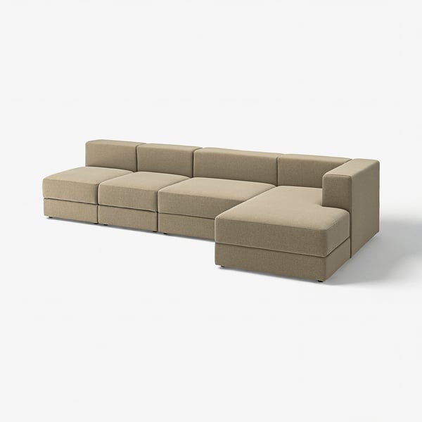 Canapé modulaire beige JÄTTEBO, brun clair, tissu doux, lignes épurées, en forme de L.