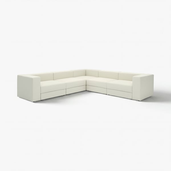 Canapé modulaire JÄTTEBO en forme de L, couleur crème, design doux et moderne avec rangement.