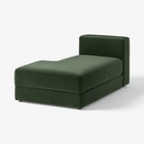 Canapé moderne en tissu vert, rectangulaire avec un design minimaliste.