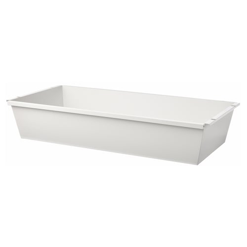 Un conteneur de stockage JOSTEIN rectangulaire blanc, en acier galvanisé thermolaqué, conçu pour une utilisation intérieure/extérieure dans des zones humides.