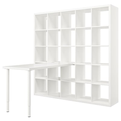 Combo étagère et bureau KALLAX blanc : rangement 16 cubes, plateau de table réglable, design minimaliste moderne.