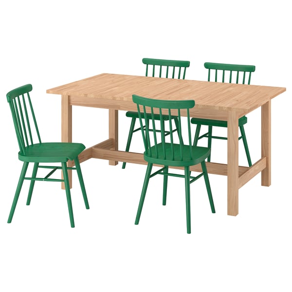 KARSKÄR / HÖGVED Table et 4 chaises, hévéa/vert, 160/220x90 cm