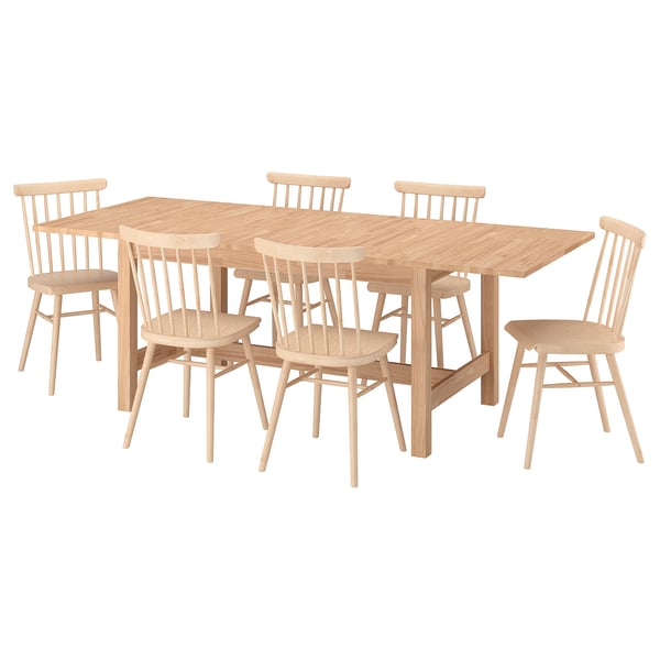 KARSKÄR / HÖGVED Table et 6 chaises, hévéa/plaqué bouleau, 160/220x90 cm