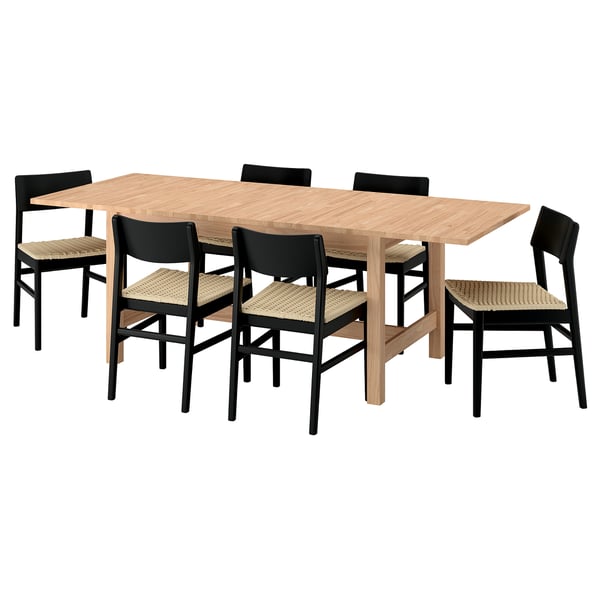 KARSKÄR / SKANSNÄS Table et 6 chaises, hévéa/noir hêtre, 160/220x90 cm