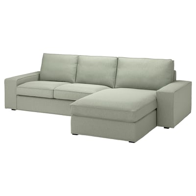 Canapé KIVIK en vert clair, rectangulaire avec chaise, accoudoirs bas, revêtement en tissu, assise confortable.