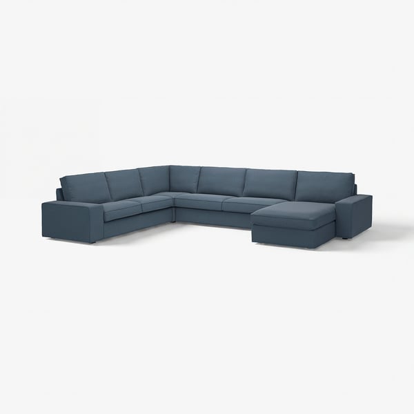 Canapé sectionnel KIVIK bleu. Sièges en forme de U, accoudoirs bas, coussins moelleux, design moderne.