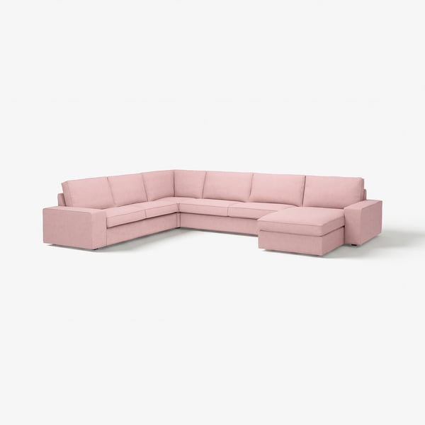 Canapé sectionnel rose KIVIK moderne avec accoudoirs amovibles et sièges profonds, parfait pour le confort et la convivialité.