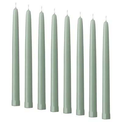KLOKHET Bougie longue non parfumée, gris-vert clair, 25 cm 6 hr